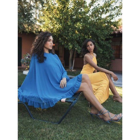 MAC DUGGAL Halter Neck Rouched Side Front Slit Gown in Marigold Size Large - Picture 10 of 13